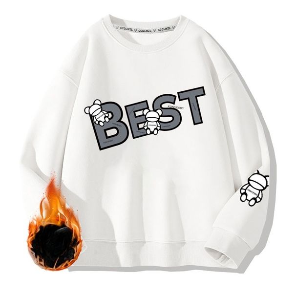 Autumn And Winter Trendy Brand High-end Loose T-shirt Fleece Thickened Bottoming Shirt Printed Sweater Men Ins_viptrois.com