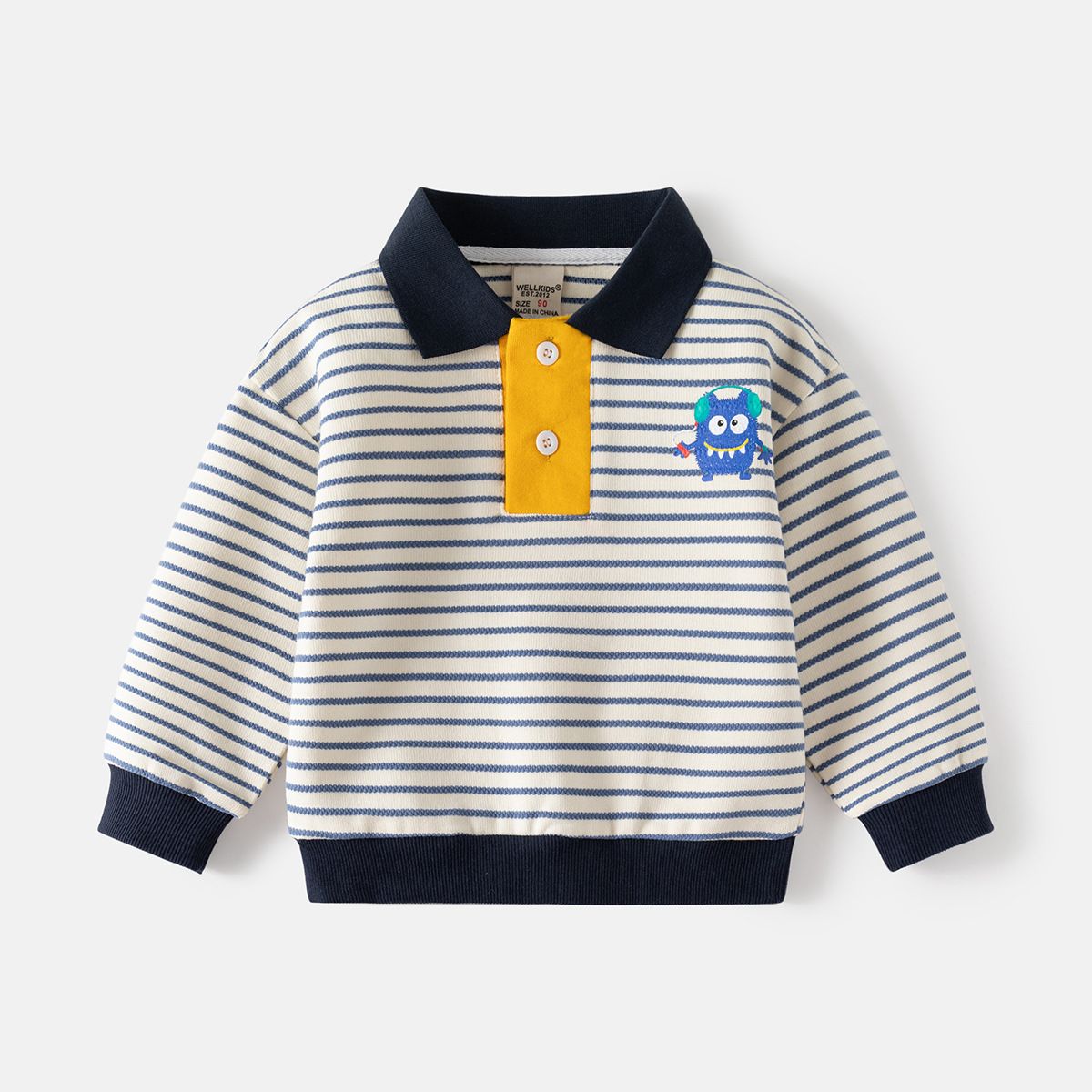 XUANMU Autumn Children Boy Polo Shirt Cotton Turn Down Collar Solid Thicken Baby Boy Tops Striped Long Sleeve Casual Kid Boy Undershirt XB038_viptrois.com