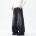American Retro New Curved Knife Jeans, Semi Elastic Waist, Loose Fit, Wide Leg, High Street Denim Pants_viptrois.com
