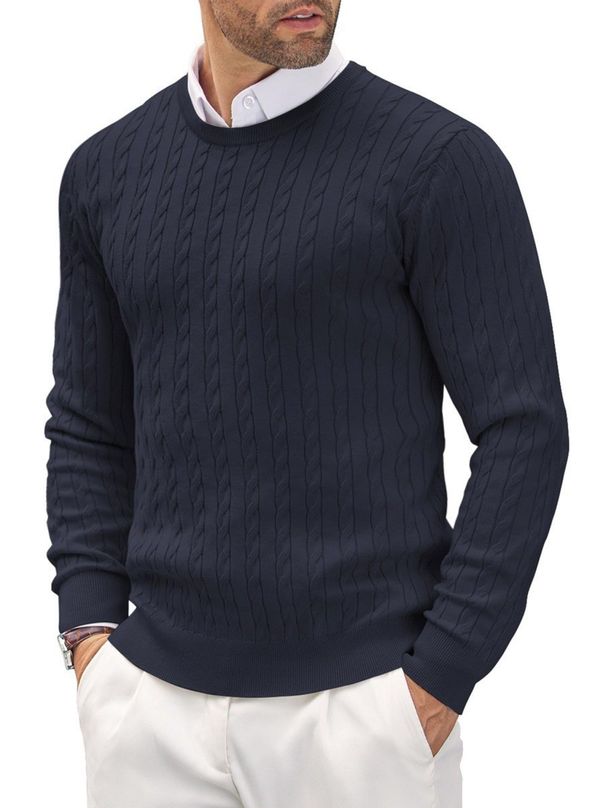 Men's Ribbed Cable Knit Sweater – Slim Fit Crew Neck Pullover With Stretch Fabric, Winter Casual Office Wear_viptrois.com