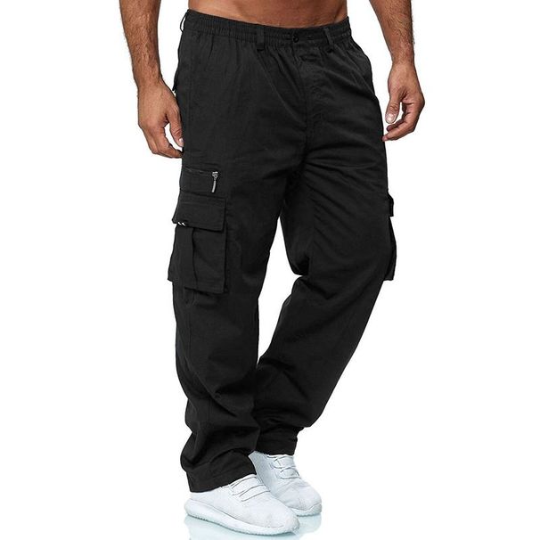 2023 Men's New Casual Multi-pocket Loose Straight Overalls Outdoor Trousers Fiess Pants For Men_viptrois.com