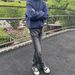 Men's Clothing High Street Vibe Style Black And Gray Retro Washed Cat Whisker Flared Jeans Men's Loose Straight Slim Pants_viptrois.com