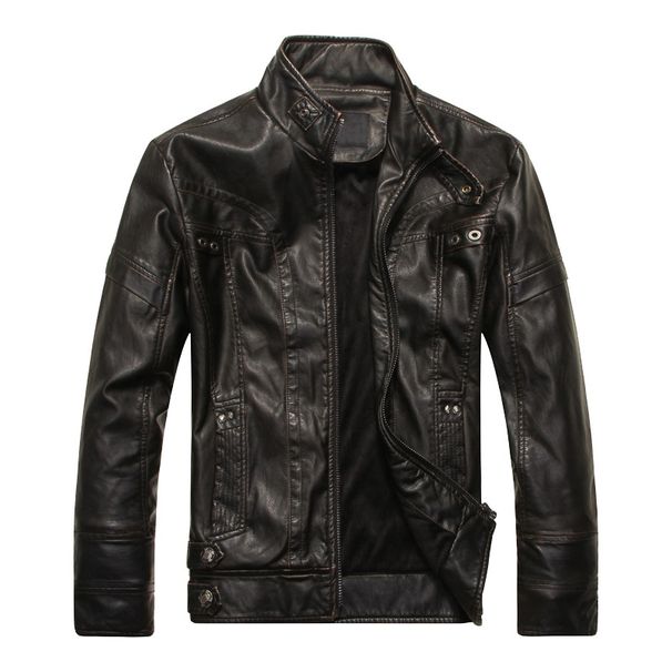 Men's Leather Jacket Autumn And Winter Velvet Fashion Washed PU Leather Jacket Locomotive Jacket Men_viptrois.com