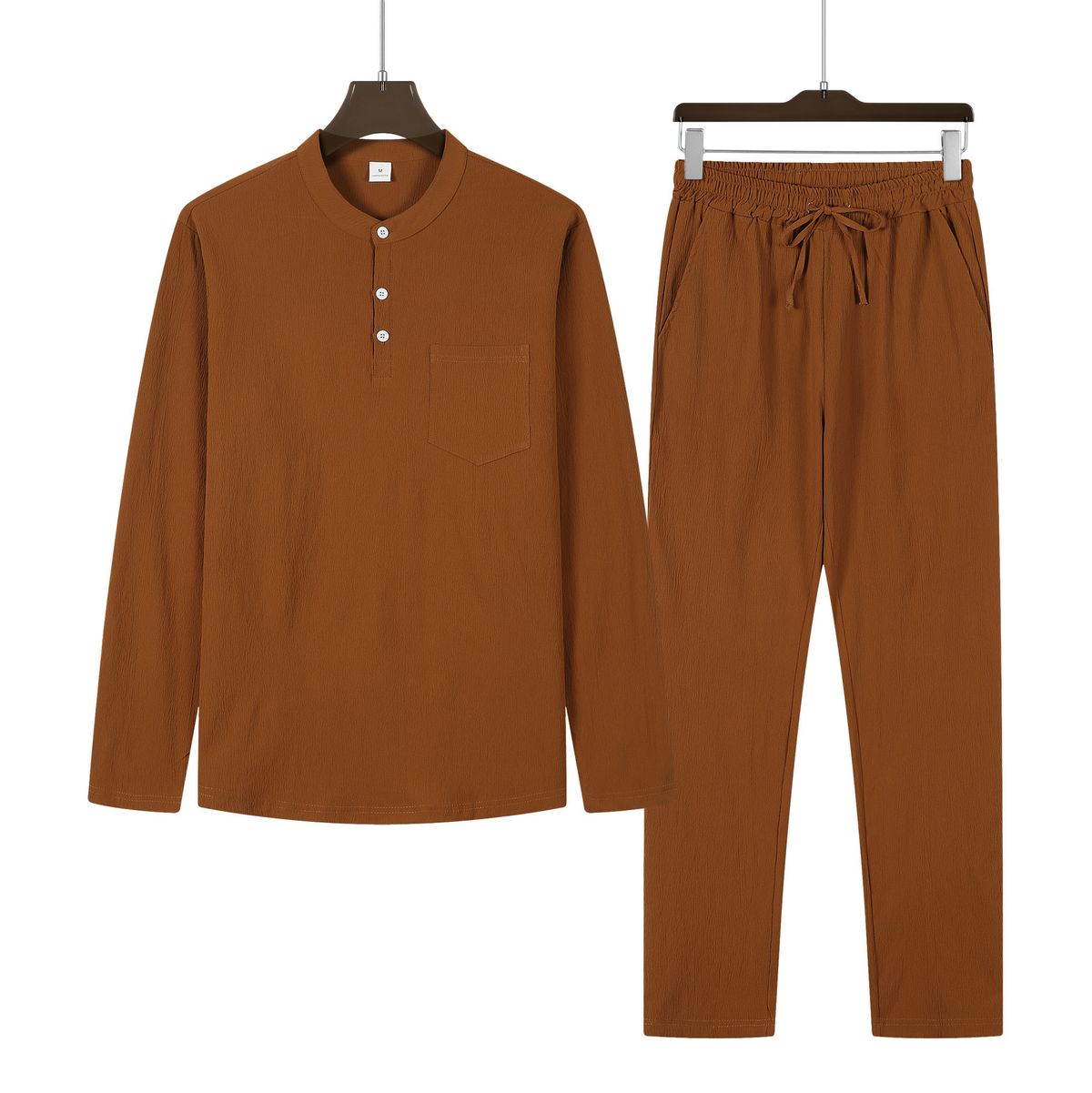 Men's Clothing Single Breasted Long Sleeved Suit Autumn And Winter Solid Color Loose Pullover Long Sleeved Trousers Suit Men_viptrois.com