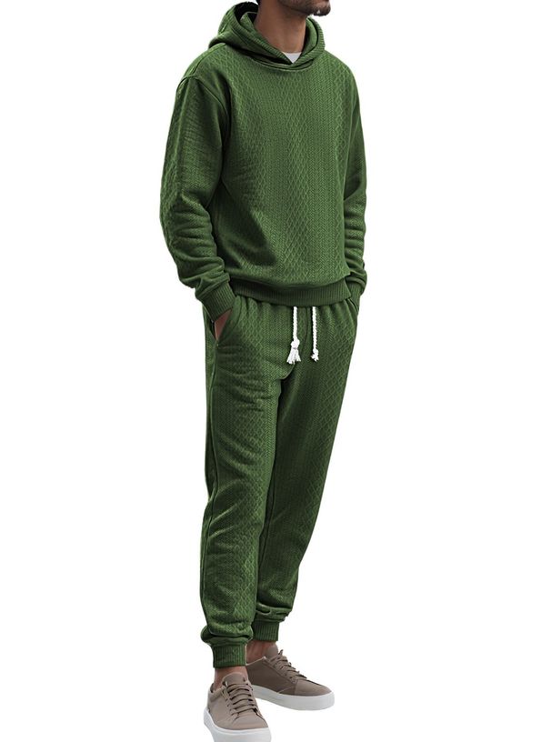 "Men's Jacquard Hoodie & Cuff Pants Set – Warm Autumn Casual Outfit, Relaxed Fit With Ribbed Cuffs"_viptrois.com