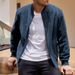 Men's ZZ-Inspired Faux Suede Bomber Jacket, Lightweight Stand Collar Full-Zip Coat With Side Pockets, ZZ Style For Office, Travel & Casual Outings_viptrois.com