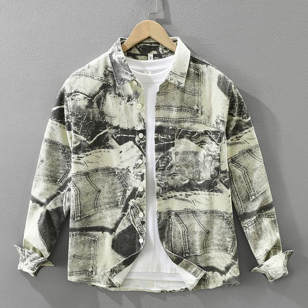 Trendy Printed Long Sleeved Shirt For Men, Fashionable And Versatile, Artistic And Casual Loose Top_viptrois.com