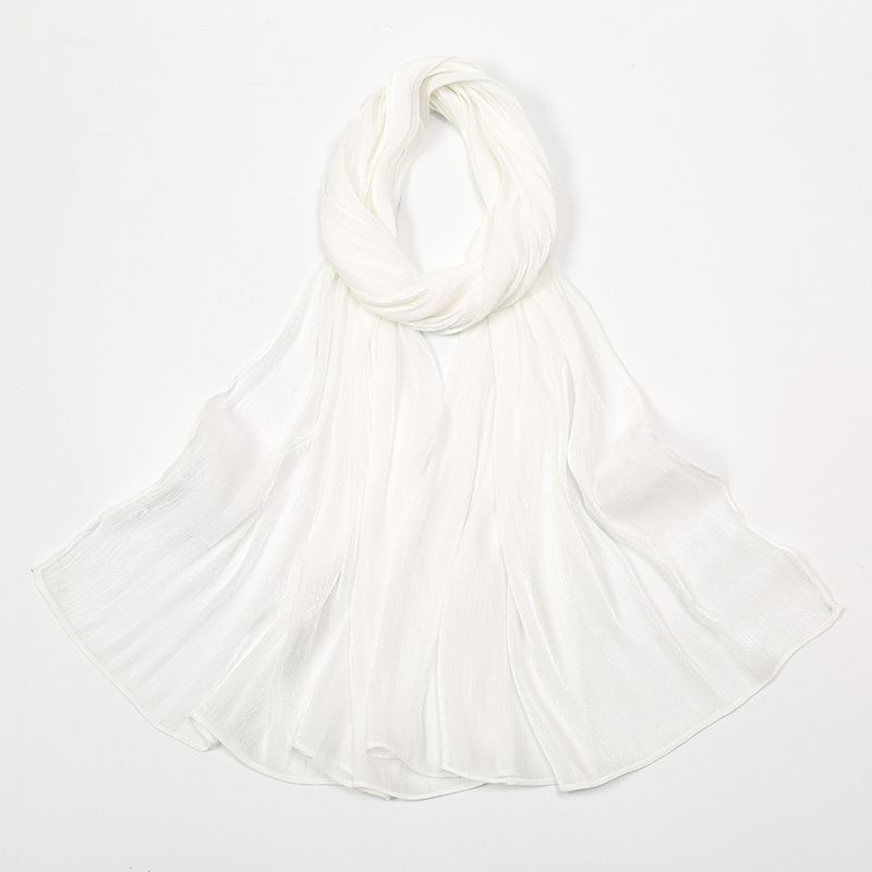 Women's Scarves Cool Breathable Bright Silk Chiffon Island Wrinkled Long Scarf Solid Color Simple Malay Indonesian Ladies Headscarf_viptrois.com