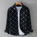 Men's Clothing Design Plaid Hole Print Splicing Long Sleeved Shirt Hollow Trend Cotton Shirt Jacket Men's Trend_viptrois.com