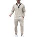 Men's Retro Waffle-Knit Polo & Pants Set - Loose Fit Long Sleeve Henley Lounge Suit, Casual Two-Piece Outfit In 5 Colors_viptrois.com