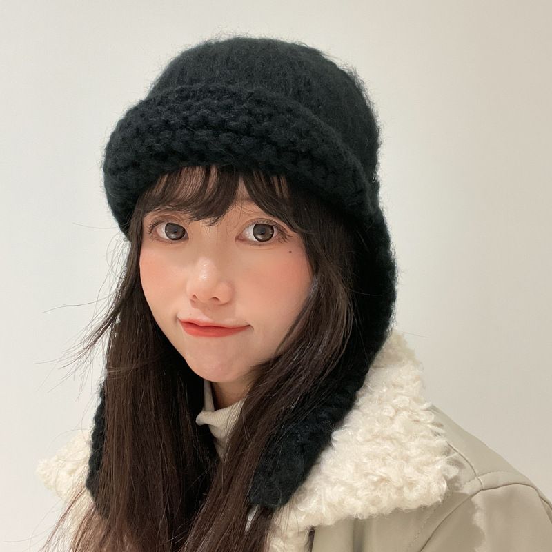 Korean Handmade Crochet For Women's Ear Scarf, One Piece Knitted Headband Hat, Winter Warm Flying Hat_viptrois.com