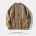 Pure Textured Thick Knit Cardigan Jacket For Men 2024 Autumn Winter New Loose Japanese Style Couple Sweater Knitwear_viptrois.com