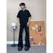 Men's Clothing High Street Style Street Style Men's Stretchy Flared Jeans With Belt Loops - High Waist Wide Leg Dark Black Denim Pants For Summer_viptrois.com