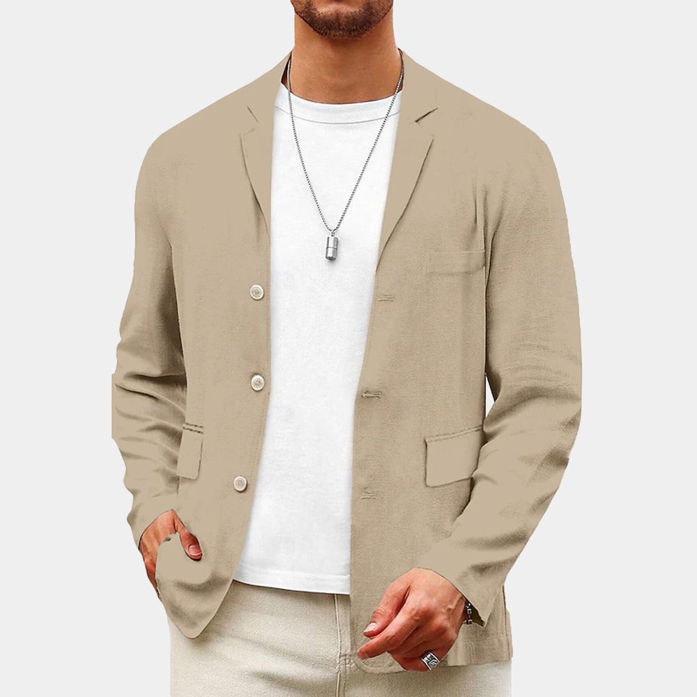 Men's Spring And Autumn Leisure Cotton And Linen Loose Suit Tops Youth Leisure Solid Color Suit Jacket_viptrois.com