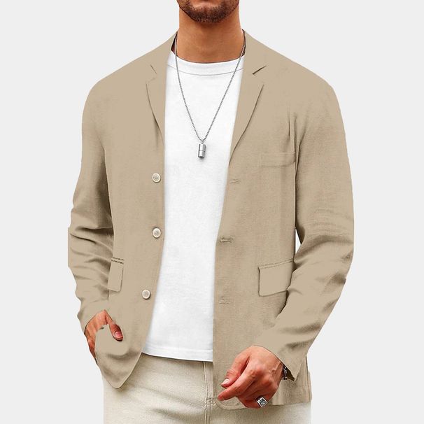 Men's Spring And Autumn Leisure Cotton And Linen Loose Suit Tops Youth Leisure Solid Color Suit Jacket_viptrois.com