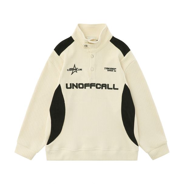 Patchwork Color Block Stand Collar Sweatshirt American Style Trendy Brand Autumn Winter Men's Button Half-Zip Pullover_viptrois.com