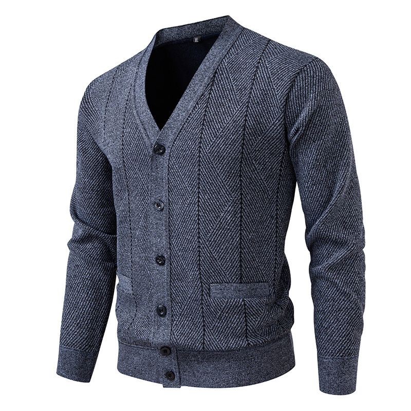 Men's Fashionable V-Neck Knit Sweater With Fleece Lining, Casual Winter Pullover For Autumn & Winter, Warm & Stylish Thermal Shirt _viptrois.com
