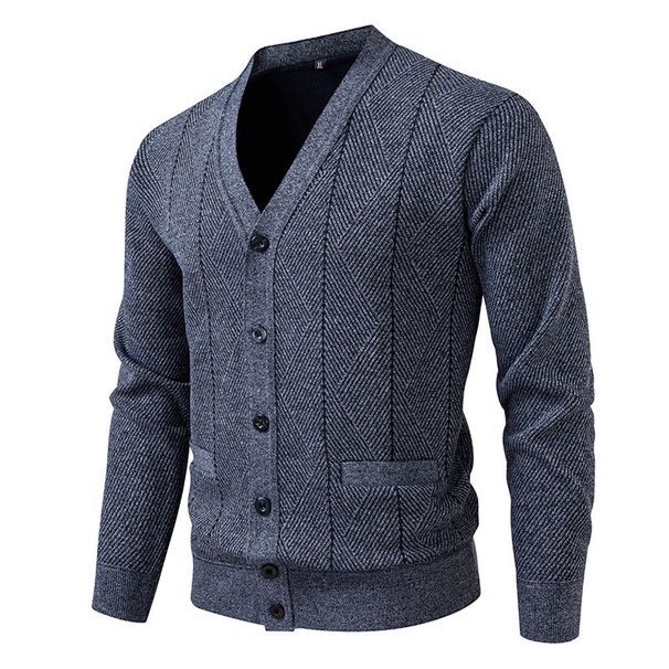 Men's Fashionable V-Neck Knit Sweater With Fleece Lining, Casual Winter Pullover For Autumn & Winter, Warm & Stylish Thermal Shirt _viptrois.com