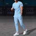 Men's Autumn Knit Jacquard Short Sleeve Round Neck T-Shirt & Pants Casual Set - Solid Color Cable Design_viptrois.com