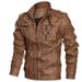 Winter Casual Round Hem Stand-up Collar Zipper, Winter Unhooded Black Blue Side Seam Pocket Leather Jacket_viptrois.com