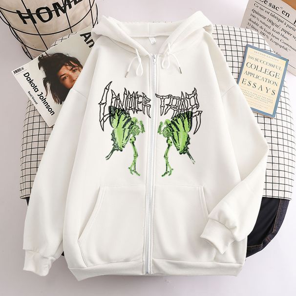 Skull Butterfly Street Hip-Hop Gothic Y2K Black Zipper Hoodie Harajuku Jacket Sweatshirt For Women_viptrois.com