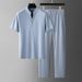 Men's Clothing Ice Silk Stand Collar Short Sleeved Sports Casual Fashion Handsome Loose Casual Tencel Two Piece Suit_viptrois.com