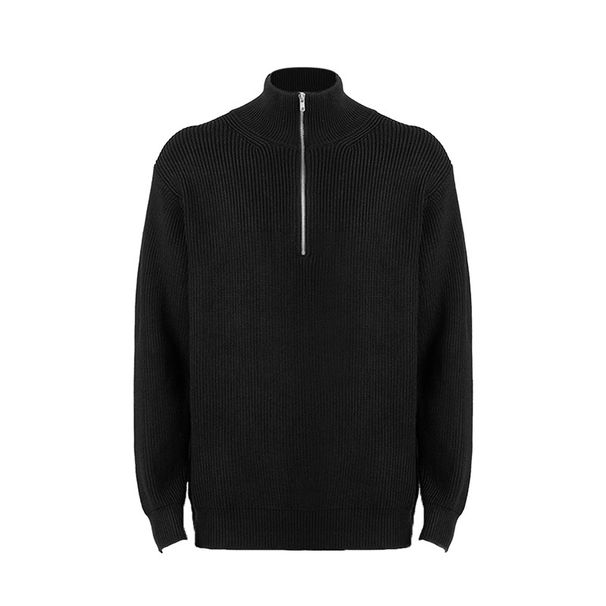 Roaring Beast Solid Color Oversized High-Neck Half-Zip Sweater, Cozy & Relaxed Knit Pullover For Men & Women_viptrois.com