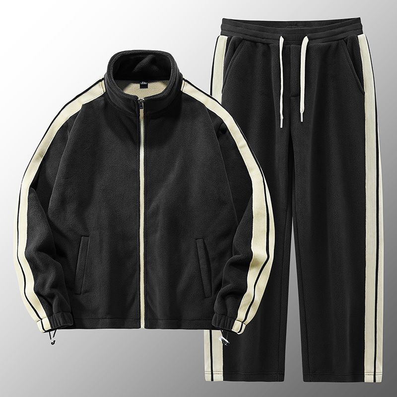 Men's clothing winter leisure sports trend youth round neck plus fleece hoodie men's fashion brand warm suit_viptrois.com