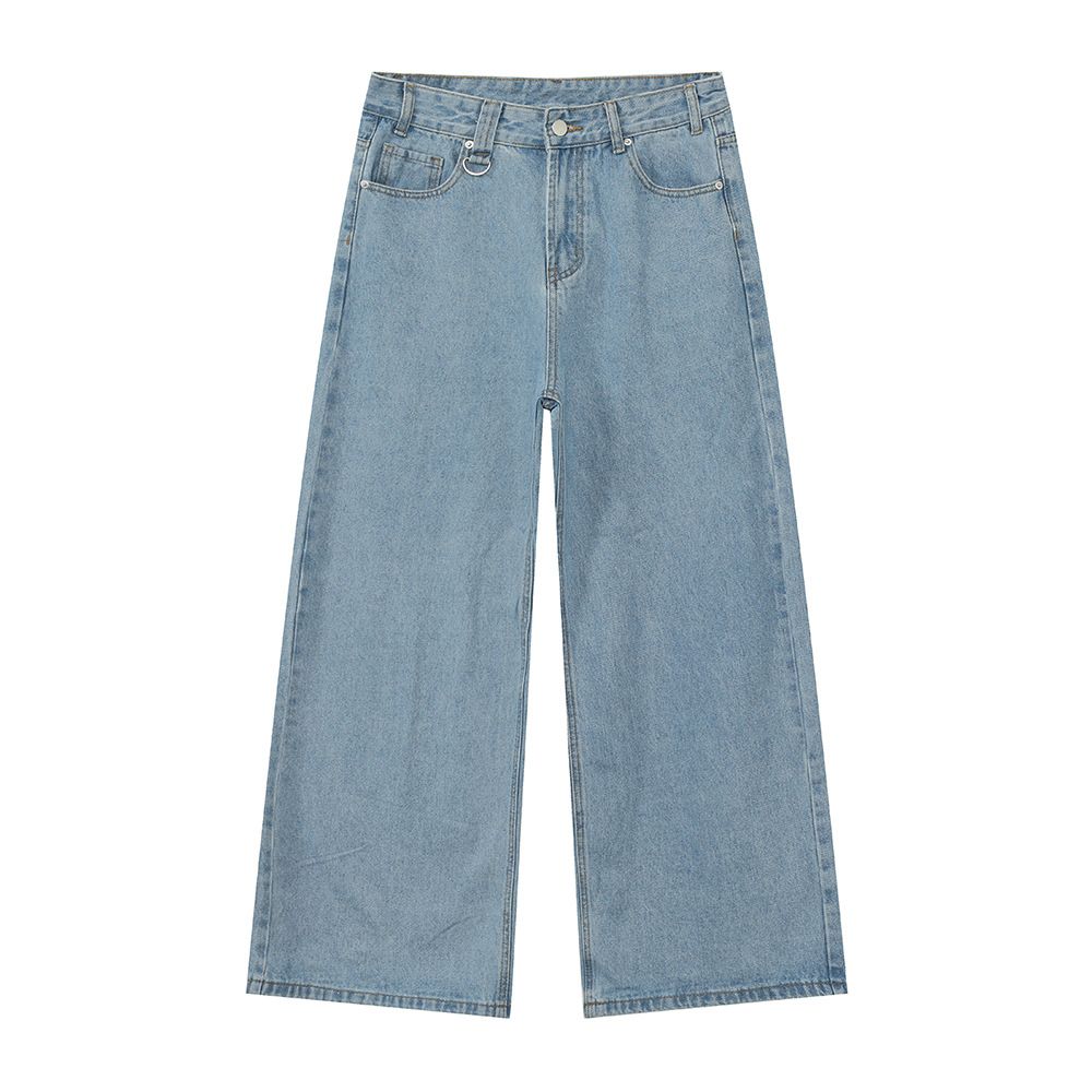 Men's Clothing American Cleanfit Retro High Street Wide Leg Straight Leg Versatile Whitened Jeans Trend_viptrois.com