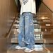 Men's Clothing Street Print Jeans For Men Autumn Trend Vibe Style Loose Versatile Design Mopping Wide Leg Pants_viptrois.com