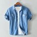 Men's Clothing White Simple Short Sleeved Shirt Casual Youth Denim Shirt Jacket_viptrois.com