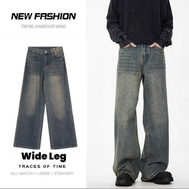 Teen Boys Vintage Style Loose Fit Straight Leg Jeans High Street Washed Denim Pants Blue Light Blue Black S to XXXL_viptrois.com
