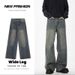 Teen Boys Vintage Style Loose Fit Straight Leg Jeans High Street Washed Denim Pants Blue Light Blue Black S to XXXL_viptrois.com