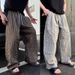 Men's Clothing Men's Textured Island Style Seersucker Plaid Casual Pants High Street Fashion Loose Wide Leg Trousers Spring Summer_viptrois.com
