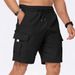 Multi Pocket Woven Work Shorts Men's Solid Color Casual Loose Sports Pants Straight Leg Shorts Men_viptrois.com