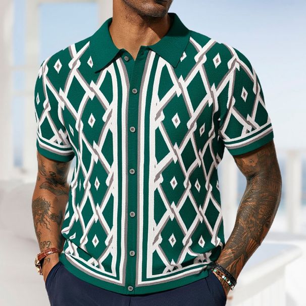 Men's Clothing Jacquard Knitted Short Sleeved Cardigan_viptrois.com