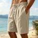 Men's Clothing Men's Summer Linen Casual Shorts Style Breathable Simple Solid Color Loose Waistband Drawstring Five Point Pants_viptrois.com