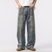 Men's Clothing High Street Retro Ink Splashed Jeans Distressed Dirty Washed Wide Leg Trousers_viptrois.com