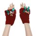 Christmas winter plush half finger wine red bow bell Christmas cute short gloves autumn and winter empty top hat_viptrois.com