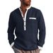 Men's Clothing Temperament Men's Long Sleeved Henley Shirt Cotton And Linen Comfortable And Breathable Men's Patchwork Shirt_viptrois.com