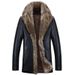 Men's Premium Raccoon Fur-Lined Leather Coat, Mid-Length Winter Jacket With Thick Fur Collar, Classic Black/Red Brown, Straight Cut For Business_viptrois.com