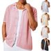 Men's Clothing Casual Knitted Shirt Summer New Style Solid Color Lapel Hollow Breathable Short Sleeved Top_viptrois.com