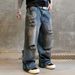 Men's Clothing American European And American Trendy Brand Dirty Washed Wide Leg Pants Ripped Jeans Men's Handsome High Street Loose Straight Trousers_viptrois.com