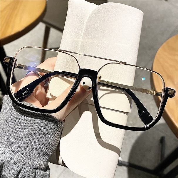 New Large Square Frame Anti Blue Light Glasses Korean Style Personality Double Beam Half Frame Glasses Frame Fashion Plain Plain Glasses_viptrois.com