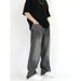 Vintage-Inspired High-Waisted Straight Leg Jeans Relaxed Fit Smoky Grey Washed Denim Elastic Waistband Floor-Length Hem for Men And Women_viptrois.com