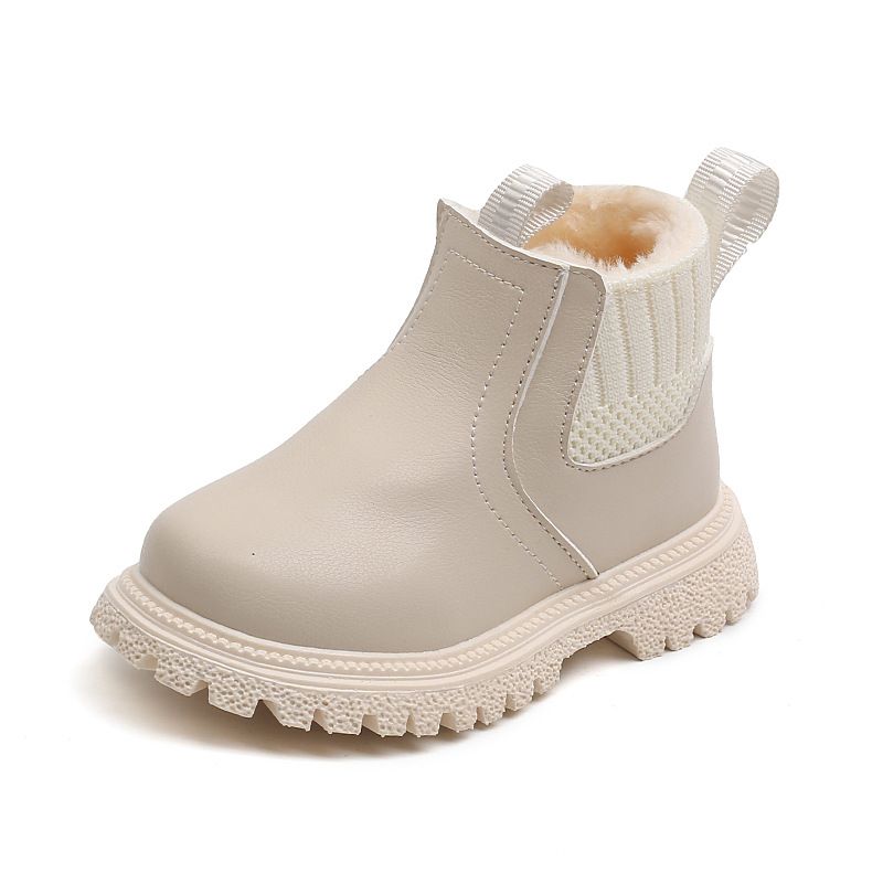 Winter New Children's British Style Simple Cotton Boots Boys Plus Velvet Warm Martin Boots Girls Side Zipper Fashion Boots_viptrois.com