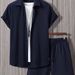 Men's Clothing Loose Button Short Sleeved Jacket Solid Color Shorts Casual Suit Summer Fashion Sports Men's Wear Two Piece Suit_viptrois.com