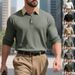 Men’s Ribbed Knit Polo Shirt – Relaxed Fit Long Sleeve Button-Up Casual T-Shirt (S-XXXL, French Textured Fabric)_viptrois.com
