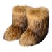 Cross-border European And American Flat High-top Warm Winter Fur Boots Deep Mouth Round Toe Mid-calf Fox Fur Snow Boots For Women_viptrois.com