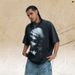 Summer Chinese Trend Brand American Style Washed Star Distressed Print Loose Fit Couple T-Shirt_viptrois.com